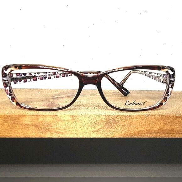 NEW Full Rim Eyeglass Frame by Enhance, brown leopard glasses, 55-16-145